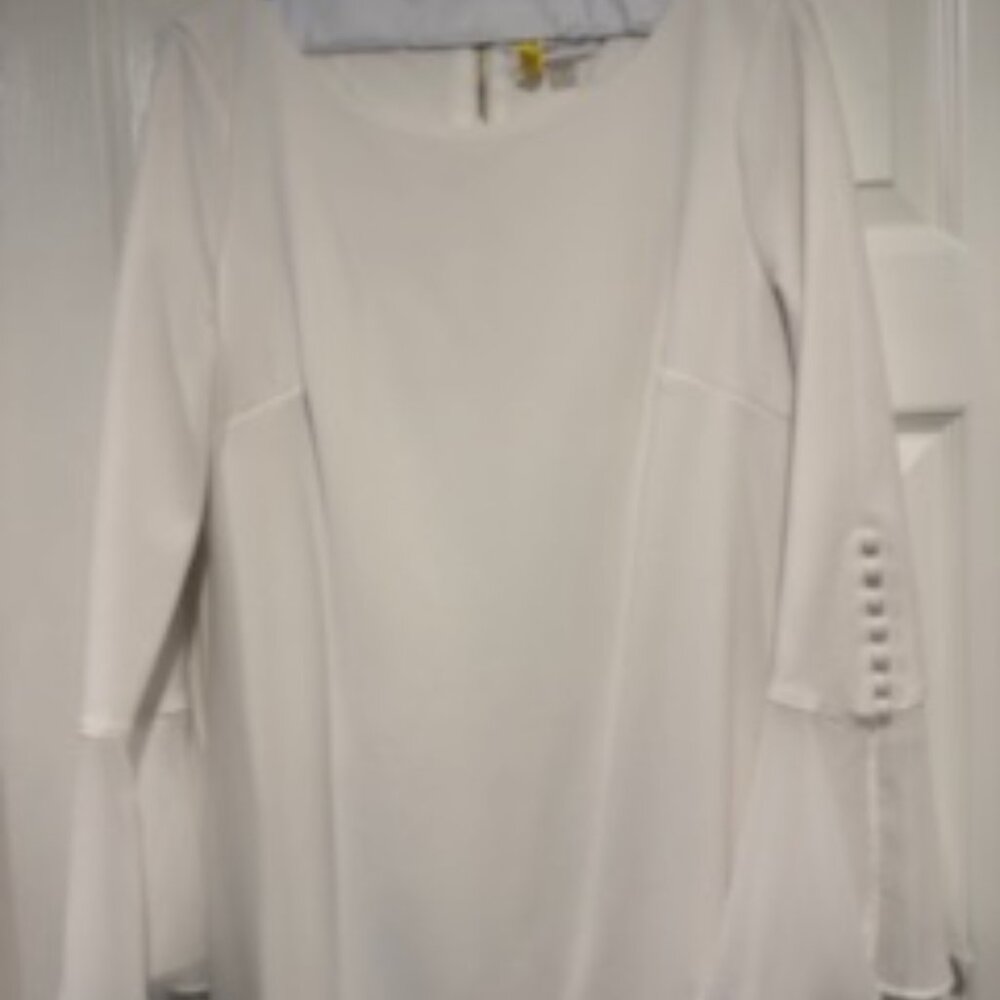 Calvin Klein Long Chiffon Trim Belle Sleeve Knee Length Crepe Sheat